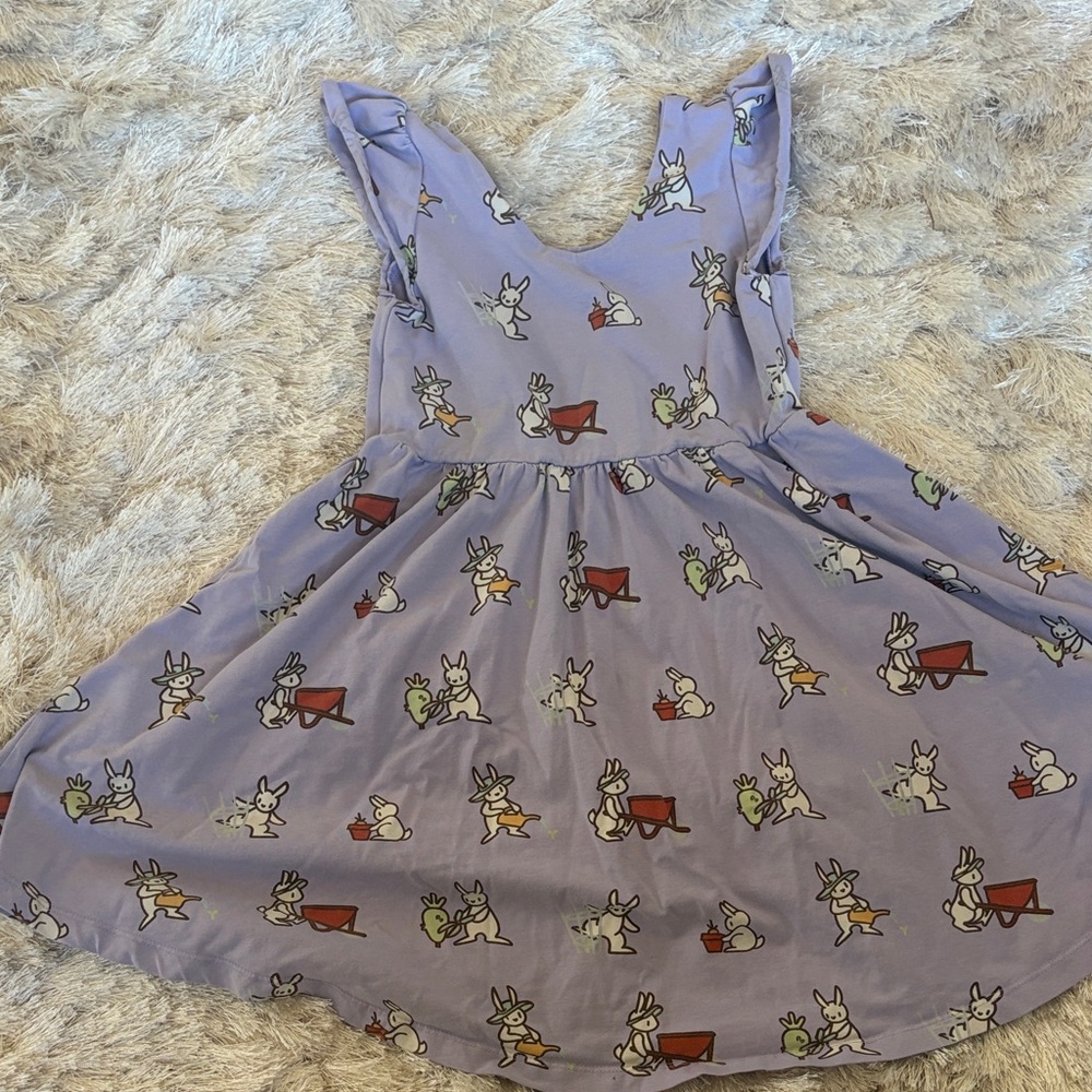 Kids Casual Dress with Bunny Print - Purple